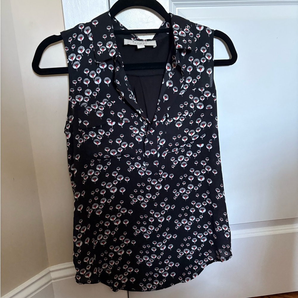 LOFT Black Sleeveless Blouse with Mandarin Collar